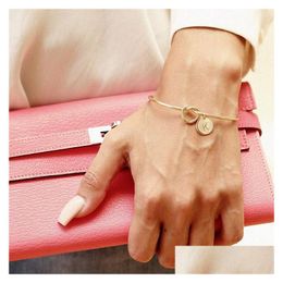 Cuff Sier Gol Fashion Jewellery Knotted Bracelets Wild Three-Color 26 Letters Combination Bracelet Wholesale Knot Bangle Drop Delivery Dhshw
