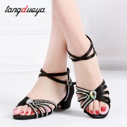 Women Latin Dance Shoes Rhinestones Soft Bottom Salsa Shoes For Dancing Ladies Sandals Women's Girls Kids Dance Shoes