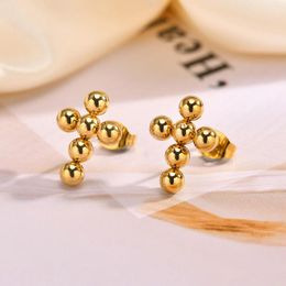 Stud Earrings Minimalist Beaded Cross Women Studs Stainless Steel Danity Simple Delicate Hypoallergenic Faith Jewelry