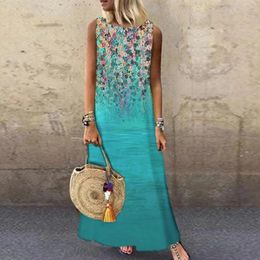 Elegant Printed O-Neck Sleeveless Women Dress Fashion Summer Loose Casual Beach Long Dresses Ladies Boho Maxi Dress Vestidos 240321