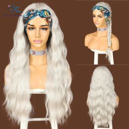 Wigs Ash White Headband Wig for Women Heat Resistant Fiber Hair 26inches Color #60 Loose Wave Glueless Synthetic Headband Wig