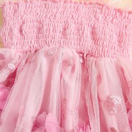 Girl Dresses Flower Embroidery Tulle Dress Toddler Lace Ruffle Off Shoulder Sleeveless Kids Hem Mesh Tube