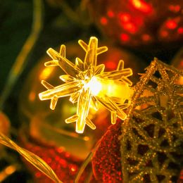 LED Christmas String Lights Battery Operated Snowflake Star Garland Fairy Lights Waterproof Indoor Outdoor Xmas Party Decoration