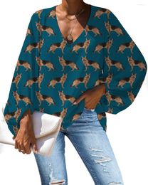 Women's Blouses Cute Dog Pattern Chiffon Summer 2024 Woman Blusas Casual Loose Long Sleeve Tops V-Neck Ladies Shirts &