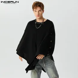 Men's Trench Coats INCERUN Tops 2024 American Style Stylish Men Stripe Solid Irregular Hem Coat Casual Loose Mid Sleeved Cape S-5XL