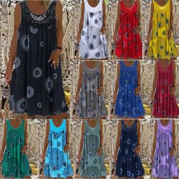 Digital Printing Off Shoulder Sexy Strap Loose Dress Lace Sleeveless Casual Womens Clothing