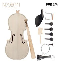 NAOMI DIY Violin 34 Violin DIY Kit Natural Solid Wood Acoustic Violin Fiddle Kit Spruce Top Maple Back Neck Fingerboard New9624167