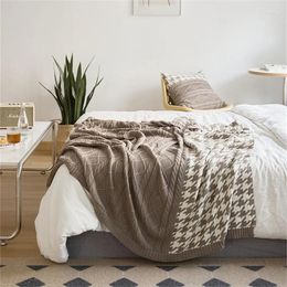 Blankets Soft Design Houndstooth Cable Cotton Knitted Throw Blanket Fall Winter