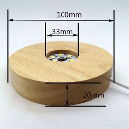 Round Wooden Led Light Display Base Stand USB Glass Resin Art Ornament DIY Night Light Wood Lamp Base Holder 6cm/7cm/8cm/10cm