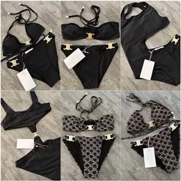 Luxury Brand New Sexy Hollow Out Metal Bikini Solid Bandage Bikini Sets Fashion Swimsuit Women Beachwear Summer Swimwear Vacation Bathing Suits