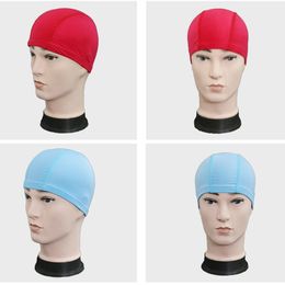 2022 Elastic Waterproof PU Fabric Protect Ears Long Hair Sports Swim Pool Hat Swimming Cap Free Size For Men & Women Solid Colour