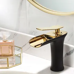 Bathroom Sink Faucets Basin Faucet Black And Gold Solid Brass Specail Mixer Tap & Cold Waterfall