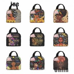 african American Black Girl Lunch Bag Compact Tote Bag Reusable Lunch Box Ctainer For Women Men School Office Work w7dO#