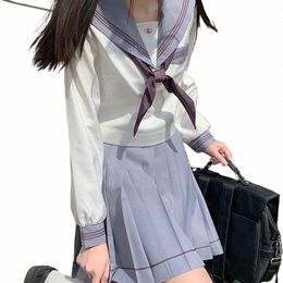2023 Taro Purple Three Lines Sailor Suit Spring Summer Japanese School Uniform College High School Girls Students Pleated Skirt T6G1#