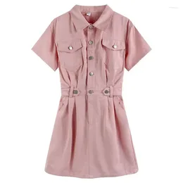 Party Dresses Korean Fashion Pink Denim Short Dress For Women Girl Jeans Clothes Streetwear Summer Spring Casual Clothing