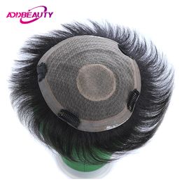 Addbeauty Men Toupee Male Hair Prosthesis Lace PU Machine Man Wig 100% Human Hair Straight Wave Natural Human Hairpiece System