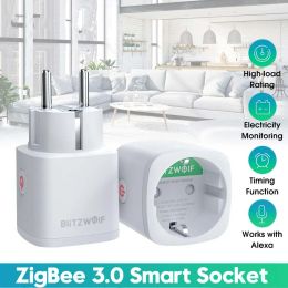 BlitzWolf EU Plug Smart Socket Zigbee 3.0 Power Outlet Electricity Monitor Tuya Remote Control Timer Work with Alexa Google Home