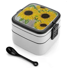 Dinnerware Sunflowers Bento Box Lunch Thermal Container 2 Layer Healthy Sunflower Yellow Flower Floral Flowers