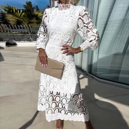 Casual Dresses Spring French Lace Dress For Women Elegant Stand Collar Commute Solid Color Long Sleeves Summer British Style Skirts