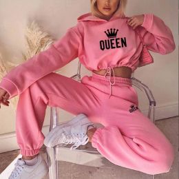 Women Hooded Tracksuit Sports 2 Pieces Set Sweatshirts Pullover Hoodies Pants Suit Home Sweatpants Trousers Outfits 2023