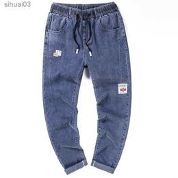 Men's Jeans 10XL 9XL 8XL 7XL summer mens harem jeans plus size pants fashionable drawstring patch work clothes light blue Trousers oversized street clothingL2403