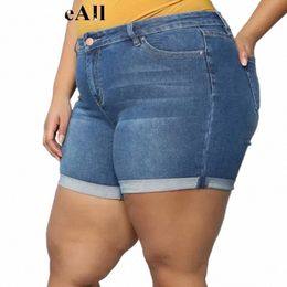 plus Size Blue Crim Short Slouchy Denim Jeans For Women 3XL 4XL Summer Casual Rolled Hem Stretch Skinny Hot Shorts Pants B1zK#