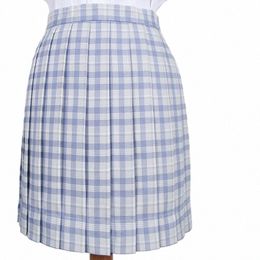 school Dres Light Blue Plaid Pleated Skirt High Quality JK Uniform Skirt Students Anime Sailor Suit High Waist Short Skirts 58Kw#