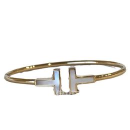 Original brand High version double T bracelet womens thick gold plated 18k rose spring with white Beimu full diamond opening simple and versatile