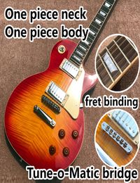 one piece Neck and body LP electric guitar Upgrade TuneoMatic bridge guitar Tiger Flame standard guitar6387064