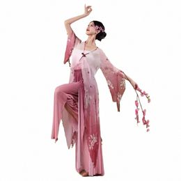 classical Dance Body Rhyme Yarn Women's Lg Flowing Performance Costume Gradual Printing Chinese Folk Dance Practise Clothes Q1W7#