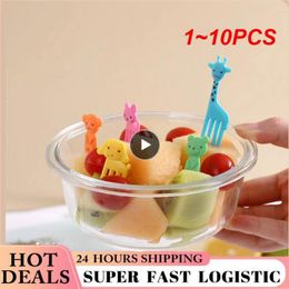 Forks 1-10PCS Fruit Cute Animal Stick Fork Toothpick Mini Cartoon Kids Cake Snack Dessert Bento Lunch Tool For Kitchen