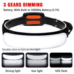 Ultra Wide Angle COB Headlamp 31PCS LED Portable Headlight with Built-in 5000Mah Battery Flashlight USB Rechargeable Head Torch