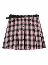 gibsie Plus Size New Pleated Mini Skirts Women 2023 Autumn Korean Preppy Style Vintage Plaid Print High Waist Y2k Short Skirts c9k7#