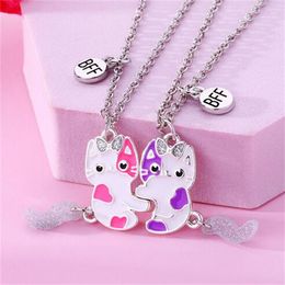 Cartoon Cat Shape Pendant Chain Best Friends Necklace BFF Friendship Children's Jewelry Gift for Girls