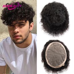 Toupees Toupees Male Human Hair Prostheses Mono NPU Men Toupee Indian Human Hair Straight Wave Hairpiece 4mm Wave Afro Curly Hair System
