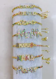 Bracelets 10Pcs Trendy Mama Mom Letter Charm Bracelets for Women Tennis Chain Adjustable Bangle Fashion Zircon Mother's Day Jewellery Gift