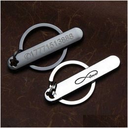 Keychains & Lanyards Custom Phone Number Cute Hollow Out Animals Personalised Titanium Bar Keyring Laser Engraving Name Car Key Drop Dhern