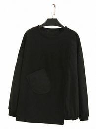 plus Size Women's Clothing Loose Spring Autumn New Lg-Sleeved Round Neck Black Sweatshirt Premium Polyester-Cott Blend Topja 996T#