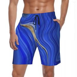 Men's Shorts Blue Marble Board Summer Abstract Liquid Casual Beach Man Sports Fitness Comfortable Custom Swimming Trunks