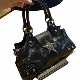 y2k Gothic Star Girl Black Bag Women Vintage Handbag Fi Shoulder Bag Large Capacity PU Crossbody Goth Purse Punk Tote Bags N6H8#