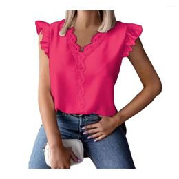 Women's Blouses Women V-neck Shirt Stylish Lace Splicing Blouse With Ruffled Sleeves Loose Fit Casual For Summer Streetwear