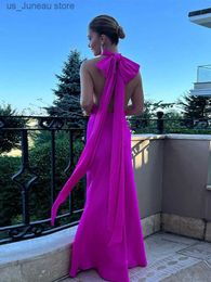 Basic Casual Dresses Sexy Bowknot Lace Up Halter Maxi Dress Women Backless Slveless Floor Length Slim Robes 2024 Fashion Lady Evening Prom Vestidos 1 T240412