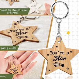 Wooden keychain with five points youare a star pendant gift