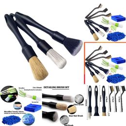 Interior Car Paint Maintenance Upgrade New Detailing Set Brush Air Vents Clean Dust Cleaning Tools For Leather Tire Wheel Rim Dirt Rem Otbk2