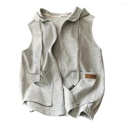 Women's Vests Athletic Hoodie Stylish Hooded Zip-up Vest For Women With Drawstring Waist Side Pockets Slim Fit Breathable Sport Summer