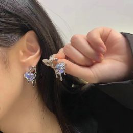 New Punk Style Liquid Butterfly Stud Earring For Woman 2023 Cool Metal Butterfly Earrings Y2k Aesthetic Jewellery Party Gift
