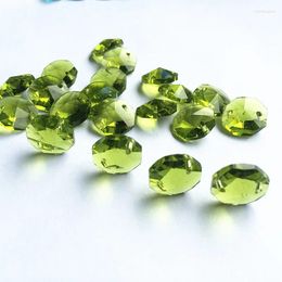 Chandelier Crystal Top Quality 200pcs Olive Green 14mm Glass Octagon Beads In 2Holes For Parts Curtain Free Rings