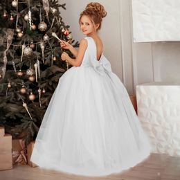 Big Bow Lace Bridesmaid Dress for Girl Teen White Wedding Party Prom Princess Dresses First Communion Birthday Pageant Ball Gown 240321