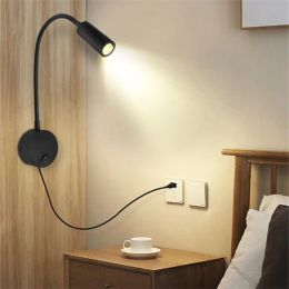 3W Flexible LED Reading Wall Lamp With Switch For Bedside Headboard Desk Adjustable Wall Mounted Light Fixture EU/US Plug Sconce