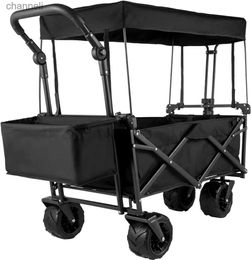 Camp Furniture Extra Large Collapsible Garden Cart with Removable Canopy Folding Waggon Utility Carts with Wheels and Rear Storage Waggon Cart YQ240330